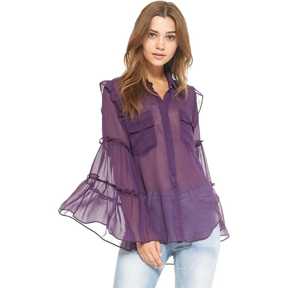 MISA Los Angeles Purple Laura Bell Sleeve Blouse Chiffon Fairycore Boho Romantic
